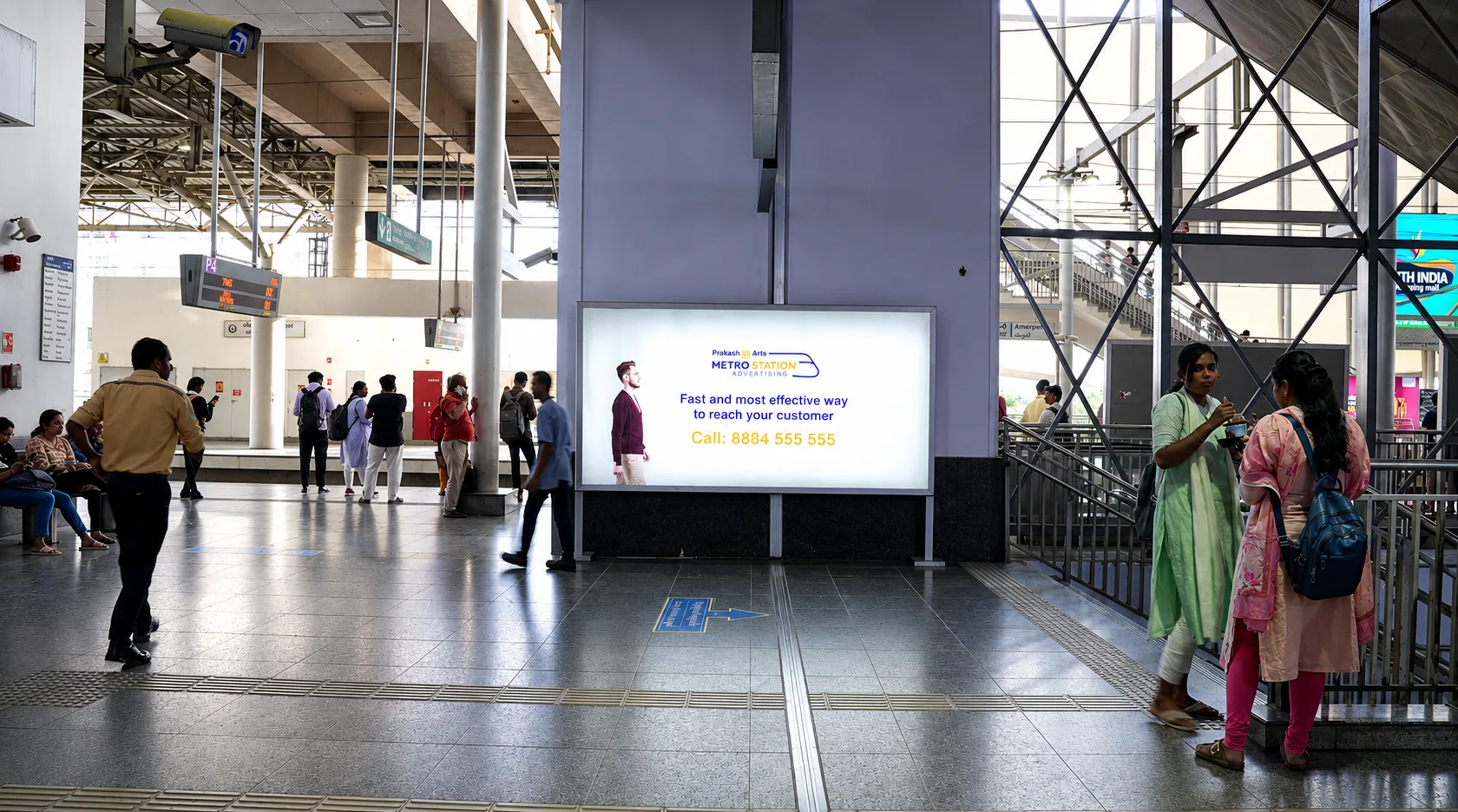 A billboard mounted at a metro station